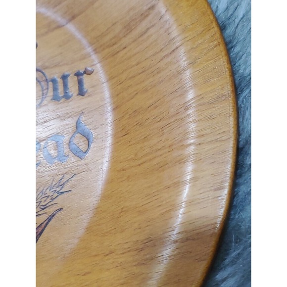 Vintage Wooden Decorative "Give Us This Day Our Daily Bread" Brown Plate Plaque - Picture 3 of 6